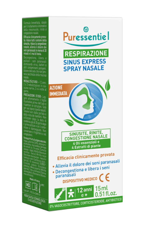 Sinus Spray - Puressentiel Italia Srl - Spray Nasale 15 ml - Dispositivo medico spray nasale decongestionante
